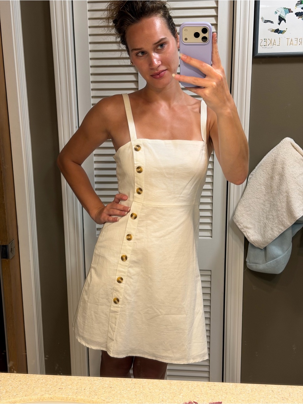 Lulu's White Button-Front Square Neck Mini Dress